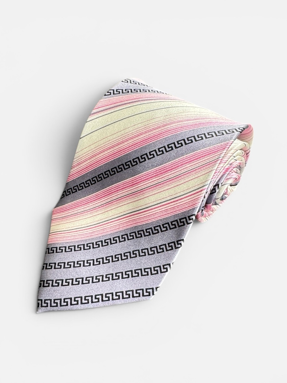 Farentino Ferre pink white stripe 100% silk vintage style neck tie EUC